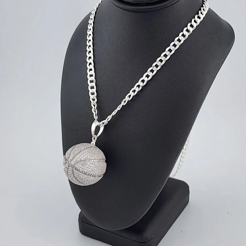 Brand New Sterling Silver 925 BasketBall Necklace